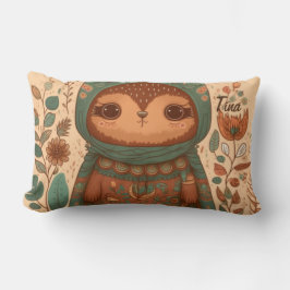 Cute boho blommigt uggla tecknad lumbarkudde