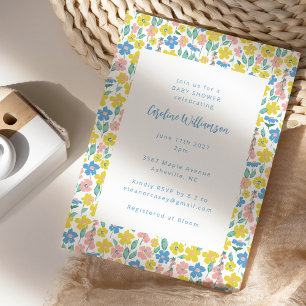Cute Boho Blue Gult Ditsy Blommigt Baby Shower Inbjudningar