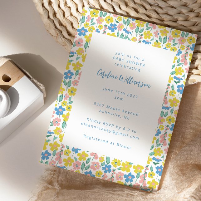 Cute Boho Blue Gult Ditsy Blommigt Baby Shower Inbjudningar (Skapare uppladdad)