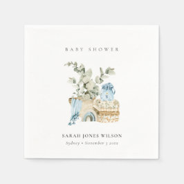 Cute Boho Blue Nursery Foliage Boy Shower Pappersservett