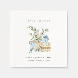 Cute Boho Blue Nursery Foliage Boy Shower Pappersservett