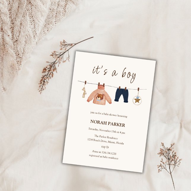 Cute Boho Boy Winter Clothes Baby Shower Inbjudningar (Cute Boho Boy Winter Clothes Baby Shower Invitation)