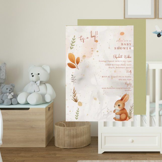 Cute Boho Bunny Det är en pojkvän-babyskare Inbjudningar (Skapare uppladdad)