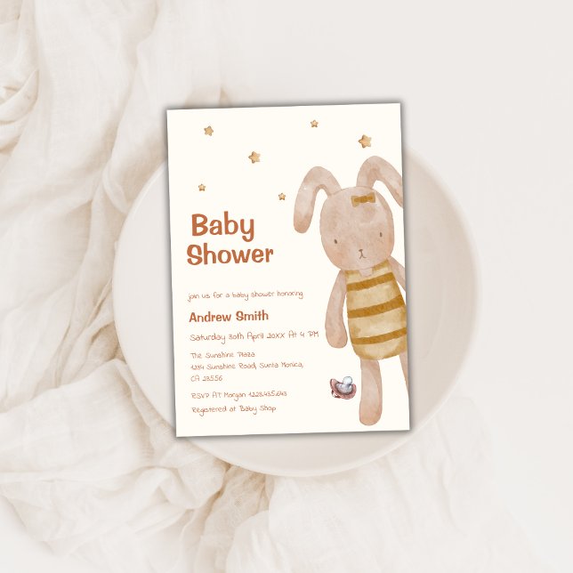 Cute Boho Bunny Leksak Baby Shower Inbjudningar (Cute Boho Bunny Toy Baby Shower Invitation)