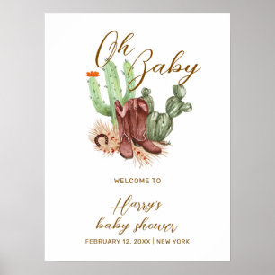 Cute Boho Cactus Cowboy Shoes Baby Shower Välkomme Poster