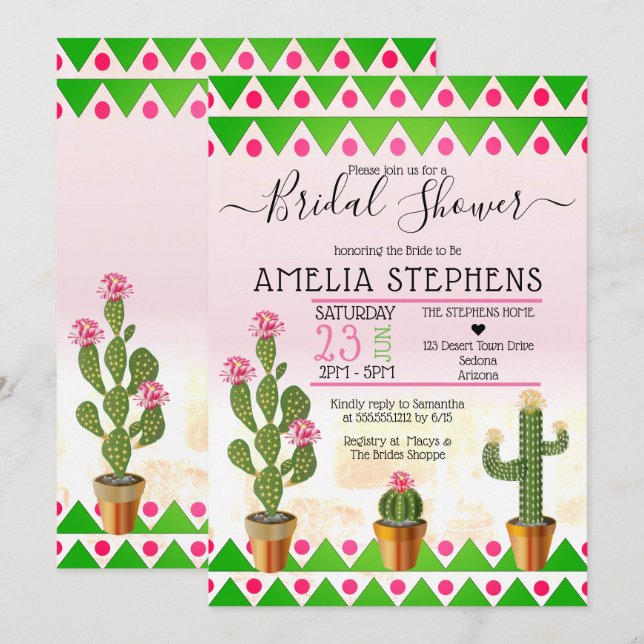 Cute Boho Chic Cactus Tribal Möhippa Inbjudningar (Fram/baksida)