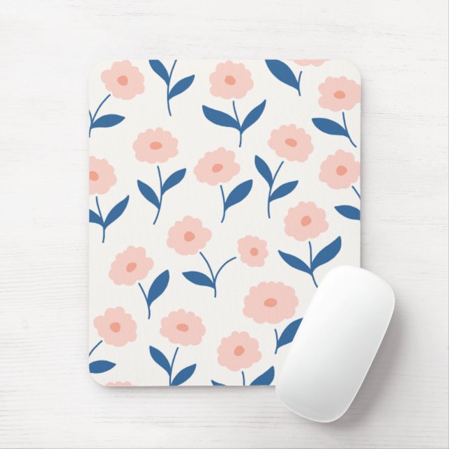 Cute Boho Chic Rosa Flowers Mönster Musmatta (Med mus)