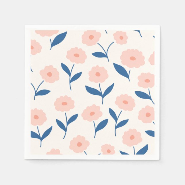 Cute Boho Chic Rosa Flowers Mönster Pappersservett (Framsidan)