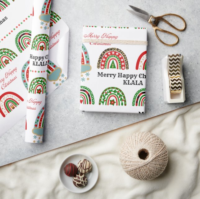 Cute Boho Christmas Rainbow Plaid Leopard Holiday Presentpapper (Hantverk)