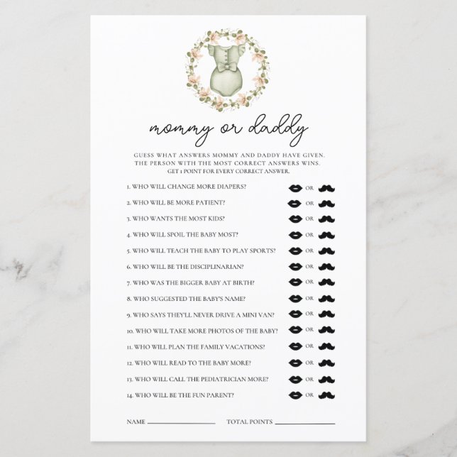 Cute Boho Clothes Mamma eller Baby Shower Game (Framsida)