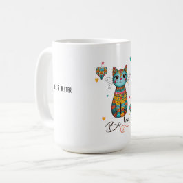 Cute Boho Colorful Blommigt Cat Kaffemugg