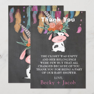 Cute Boho Cow Baby Shower - tack för dina kort
