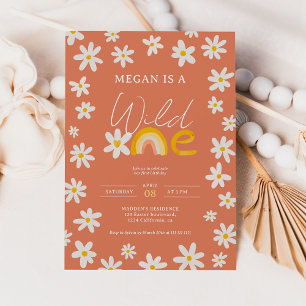 Cute boho-daisy regnbåge vild ett barn på 1:a föde inbjudningar