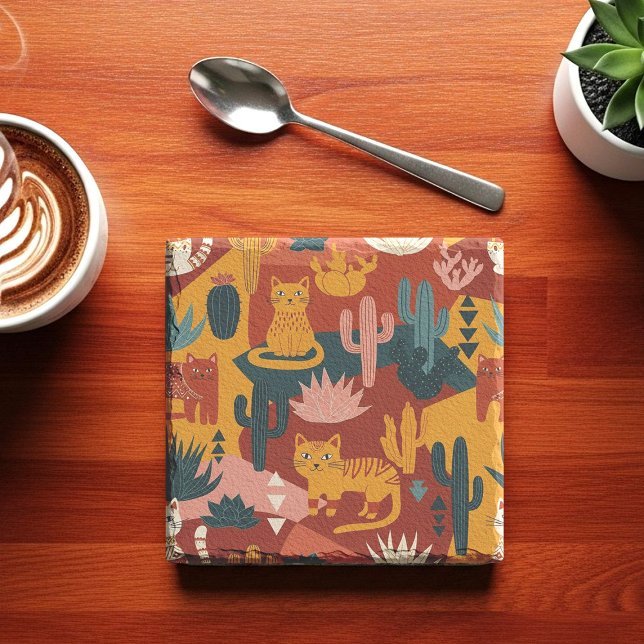 Cute Boho Desert Cats Cactus Succulent Pattern Stenunderlägg (Skapare uppladdad)