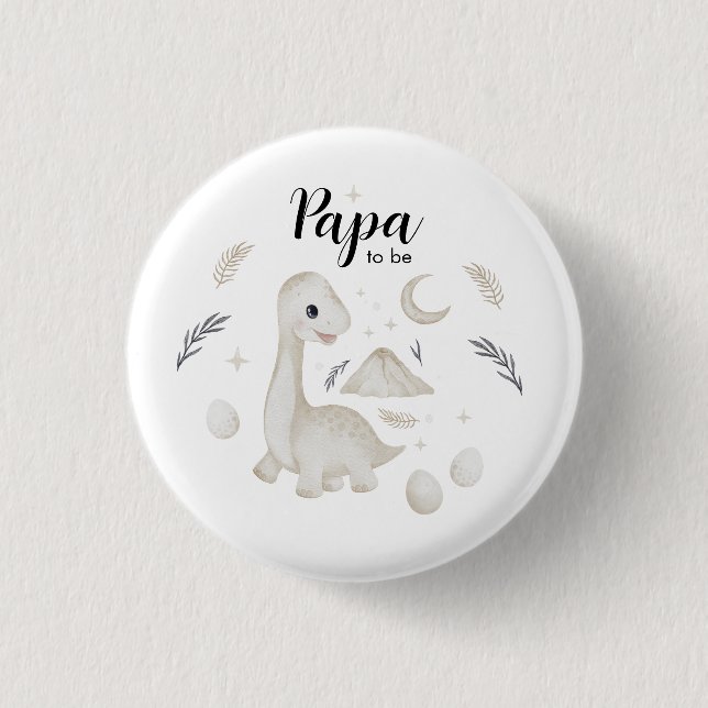 Cute Boho Dinosaur Papa to Be Custom Button Knapp (Framsida)