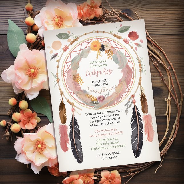 Cute Boho Dreamcatcher Baby Shower Party Inbjudningar (Skapare uppladdad)