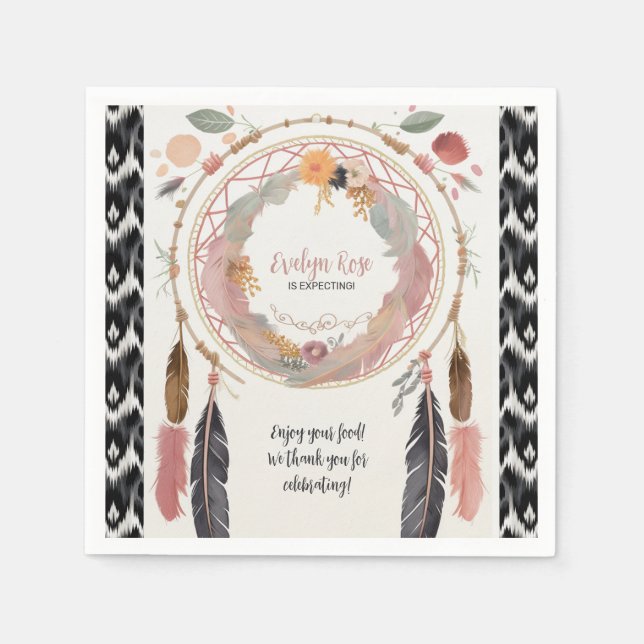 Cute Boho Dreamcatcher Baby Shower Party Pappersservett (Framsidan)