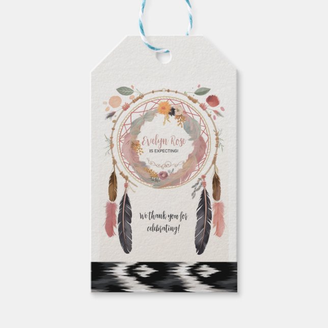 Cute Boho Dreamcatcher Baby Shower Party Presentetikett (Framsidan)