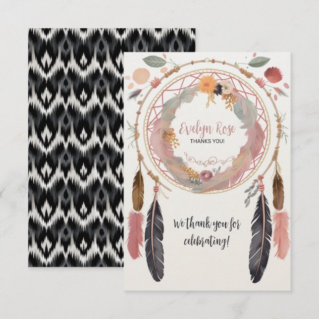 Cute Boho Dreamcatcher Baby Shower Party Tack Kort (Fram/baksida)