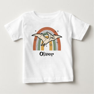 Cute Boho Earth Tone Flying Dinosaur & Rainbow T Shirt