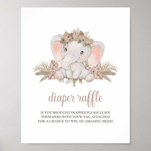 Cute Boho Elephant Baby Shower Raffle-skylt Poster (Framsidan)