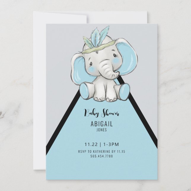 Cute Boho Elephant Oh Baby Shower Inbjudningar (Framsida)