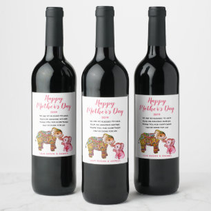 Cute Boho Elephants Lycklig Mors dag 2026 Vinflaska Etikett