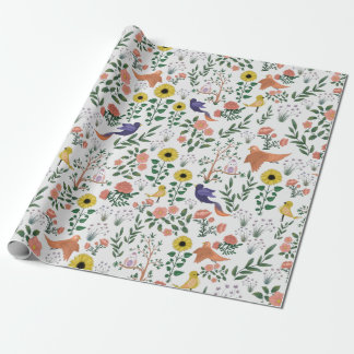 Cute Boho-färgfåglar och Blommönster Presentpapper