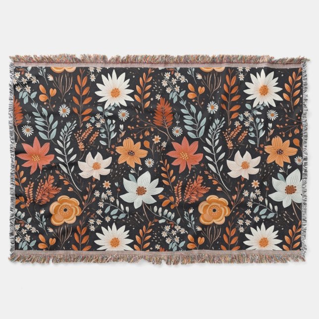 Cute Boho Flower Mönster, Whimsical Blommigt Boho Filt (Framsidan)