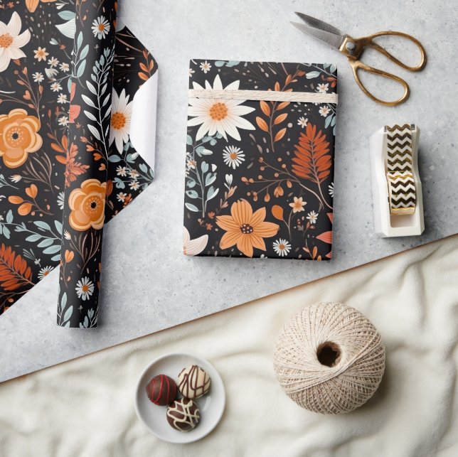 Cute Boho Flower Mönster, Whimsical Blommigt Boho Presentpapper (Hantverk)