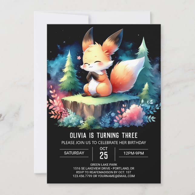 Cute Boho Fox Birthday digital Inbjudningar (Framsida)