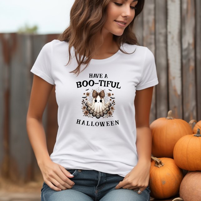 Cute boho Ghost Halloween T-Shirt (Have a Boo-tiful Halloween Cute Boho Ghost Shirt with bats)