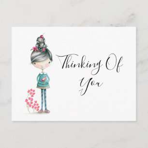 Cute Boho Girl med Bird Vykort