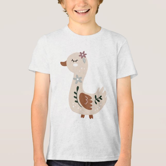 Cute Boho Goose Illustration in Neutral Pastel  T Shirt (Framsida)