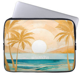 Cute Boho Guld Abstrakt Beach liggande med Namn Laptop Fodral
