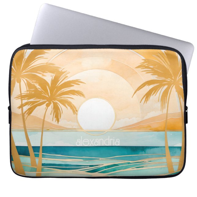Cute Boho Guld Abstrakt Beach liggande med Namn Laptop Fodral (Framsidan)