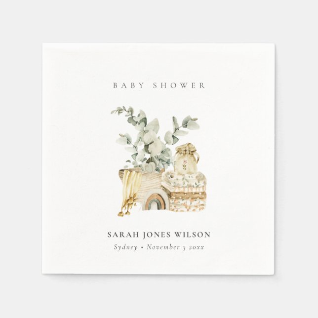 Cute Boho Gult Nursery Foliage Baby Shower Favor Pappersservett (Framsidan)