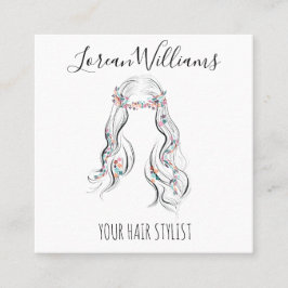 Cute Boho Hairstyle Bröllop Hair Stylist Blommigt Fyrkantigt Visitkort