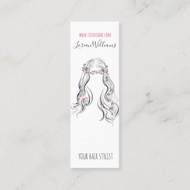 Cute Boho Hairstyle Bröllop Hair Stylist Blommigt Mini Visitkort (Framsida)