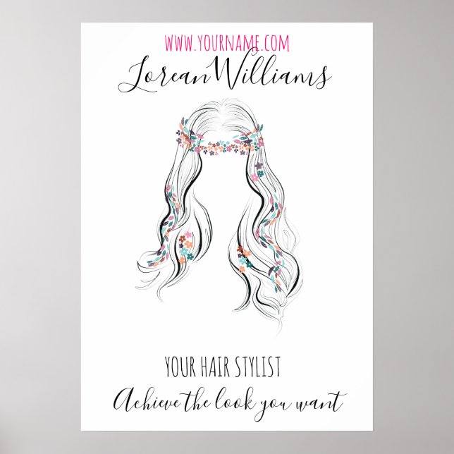 Cute Boho Hairstyle Bröllop Hair Stylist Blommigt Poster (Framsidan)