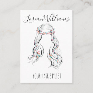 Cute Boho Hairstyle Bröllop Hair Stylist Blommigt Visitkort