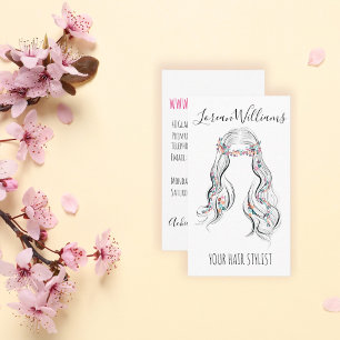 Cute Boho Hairstyle Bröllop Hair Stylist Blommigt Visitkort