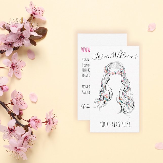 Cute Boho Hairstyle Bröllop Hair Stylist Blommigt Visitkort (Skapare uppladdad)