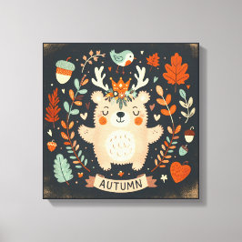 Cute Boho Höstbjörn Utandningsvägg Decal Canvastryck