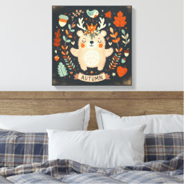 Cute Boho Höstbjörn Utandningsvägg Decal Canvastryck