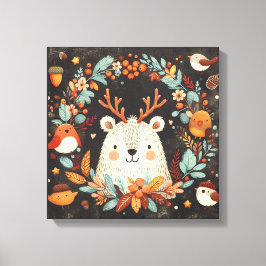 Cute Boho Höstbjörn Utandningsvägg Decal Canvastryck