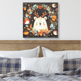 Cute Boho Höstbjörn Utandningsvägg Decal Canvastryck