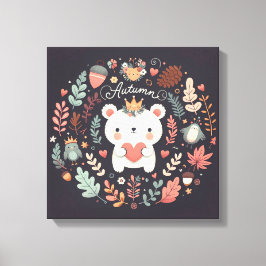 Cute Boho Höstbjörn Utandningsvägg Decal Canvastryck