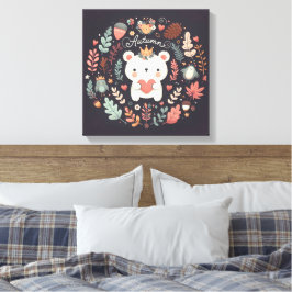 Cute Boho Höstbjörn Utandningsvägg Decal Canvastryck