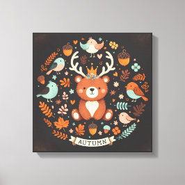 Cute Boho Höstbjörn Utandningsvägg Decal Canvastryck